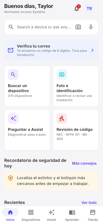 Home screen in Spanish