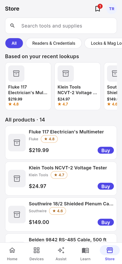 Store tab with recommendations based on recent lookups
